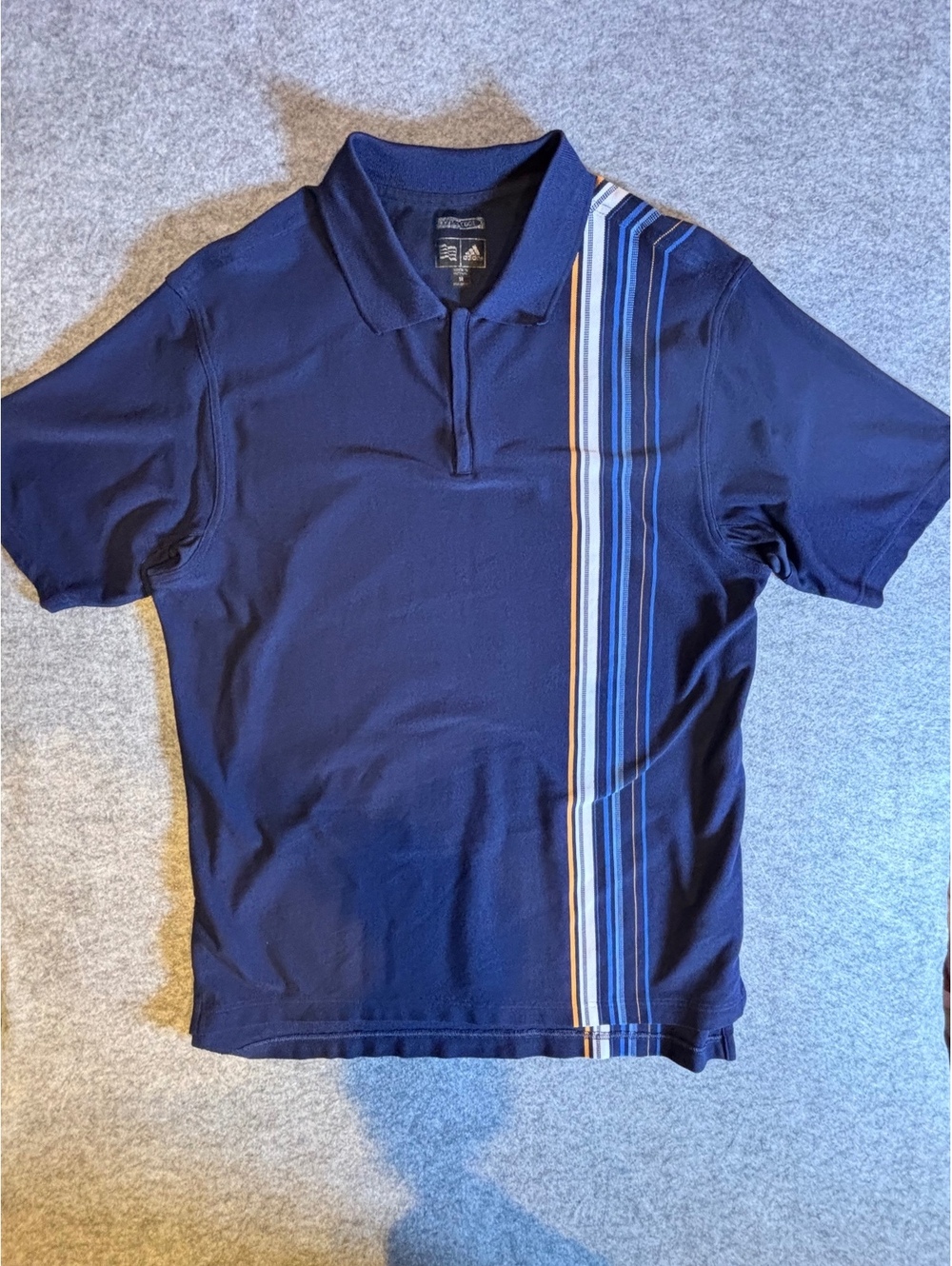 Adidas Climacool Navy Blue Polo Shirt with Vertical Striped Design, Size S